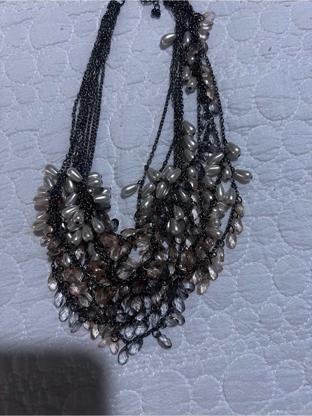 Layered Pearl and Smoky Crystal Necklace - Black